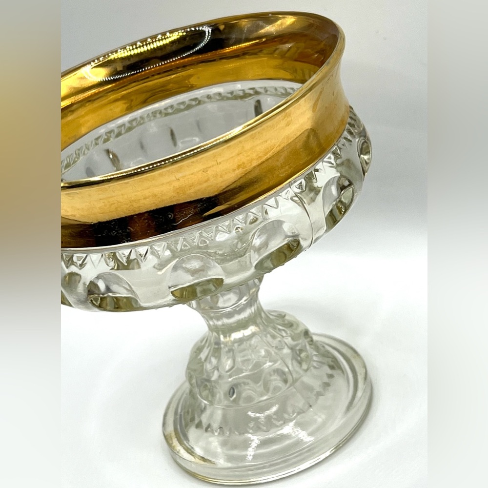 Vintage Indiana Glass King's Crown Clear Compote Pedestal Candy Dish Gold Rim - Picture 4 of 9
